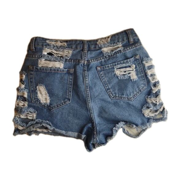 Mele Pere Booty Jean Shorts Woman M - Cut Offs Grunge Destroyed Distressed Denim - Picture 2 of 12